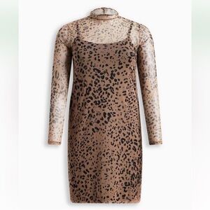 Torrid Mesh Mock Neck Leopard Dress - Size 0